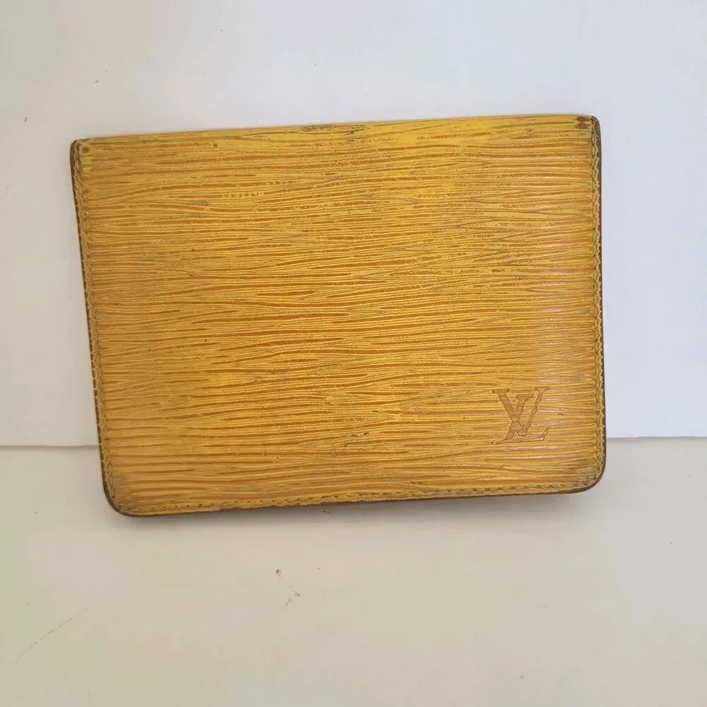 Louis Vuitton LV Epi Vintage Card 2 ID Windows Wallet Yellow Purple Bifold Small